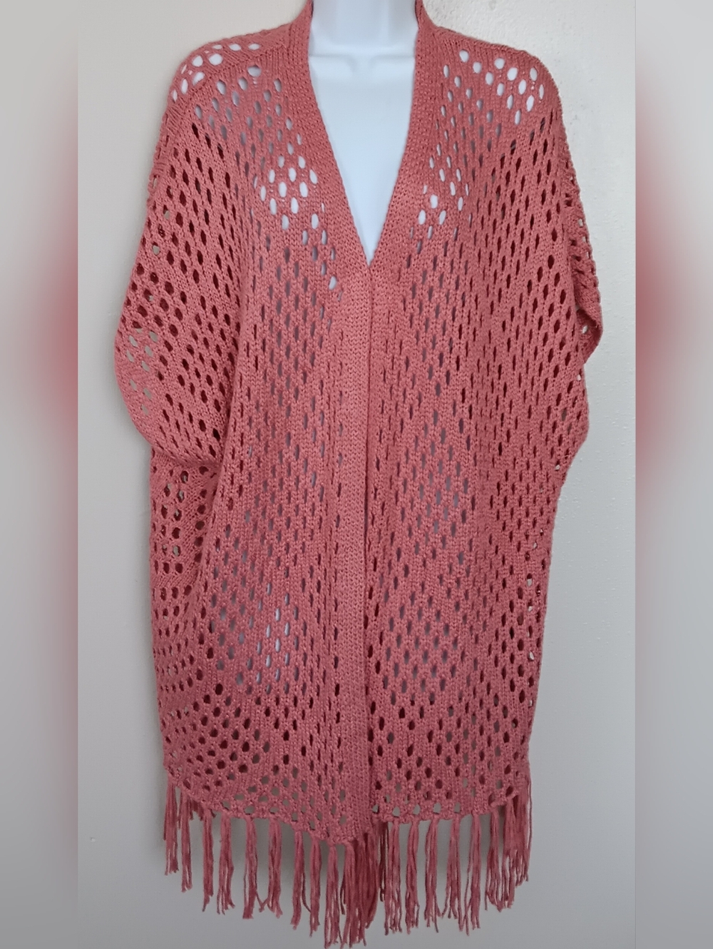 Lane  Bryant Crochet Open-Knit Fringe Cardigan  Dusty Rose Women's Plua Sz XL